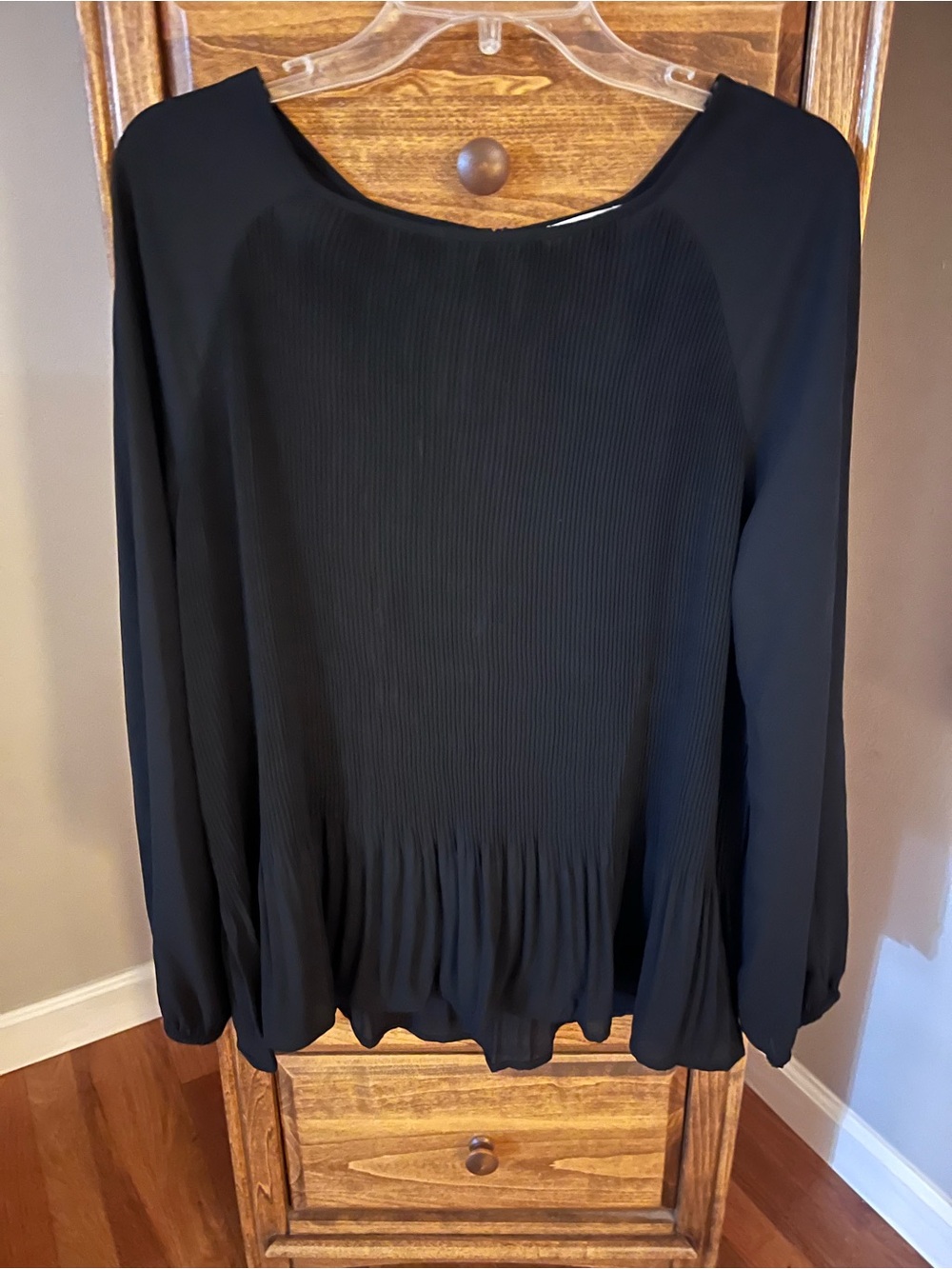 LOFT Black Pleated Peplum Long-Sleeve Blouse